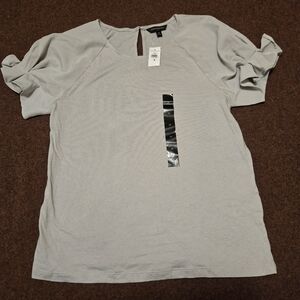 Banana Republic Factory Women's Top Ruched Sleeves Size Medium Light Grey